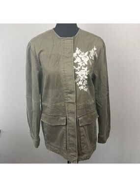 Rebecca Taylor Jacket Floral Embroidery Utility Tie Waist Front Pockets Coat S